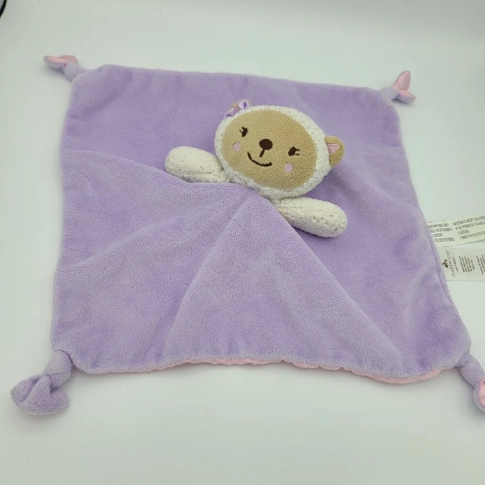 Cuddle Time Lamb Blanket Lovey Purple Satin Pink Back Baby